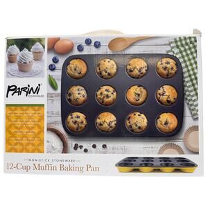 New Parini Cookware 12-Cup Muffin Baking Pan Non-Stick Stoneware-BNIB